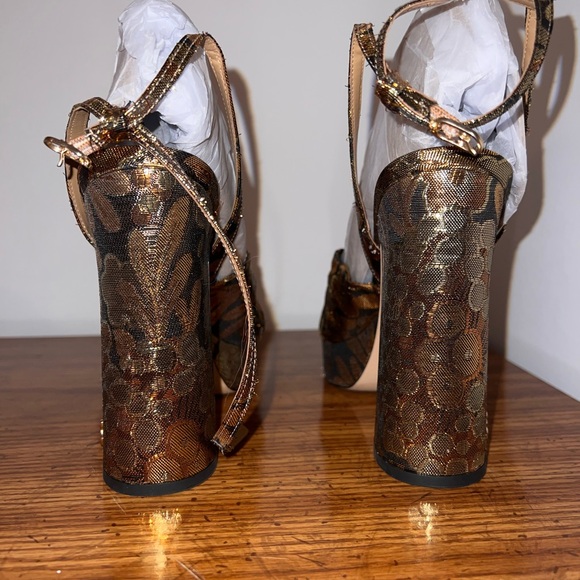 Sam Edelman Kristen Bronze Block Heel Ankle Strap Square Toe Heeled Sandal (8.5) - Picture 3 of 6